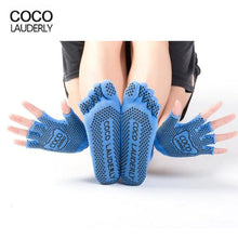 Lade das Bild in den Galerie-Viewer, 1 Set Yoga Socks Gloves Women Non-slip Five Finger Toe Socks Pilates Massage Athletic Sport Socks Gloves Set
