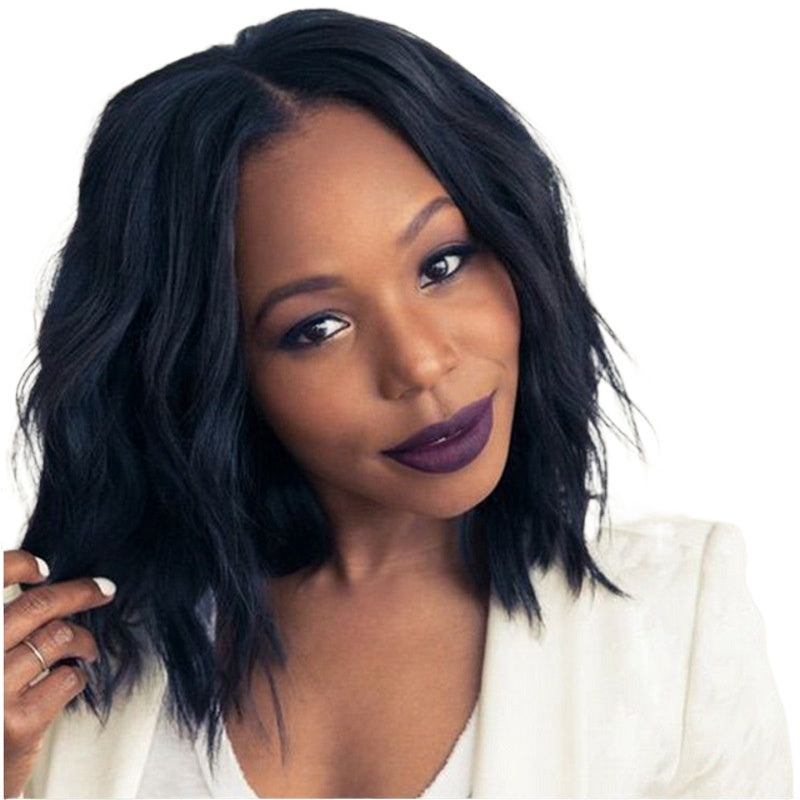 Women Wig Mid-Length Long Curly Head Cover Blue Black W285