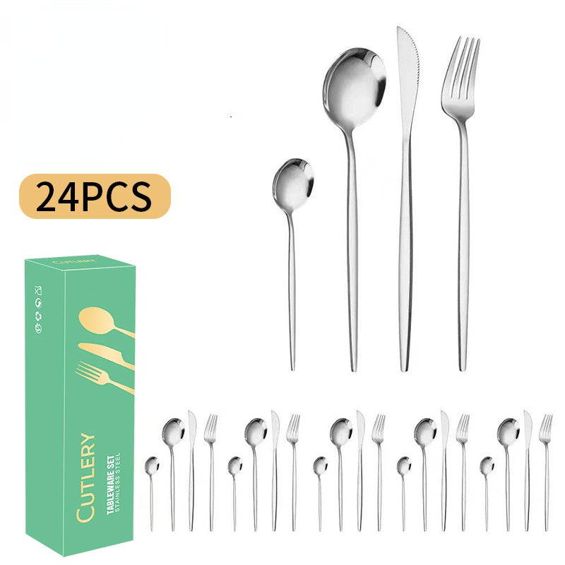 304 Stainless Steel Flatware Sets 6 People Western Food/Steak Knife, Fork and Spoon Gift Set