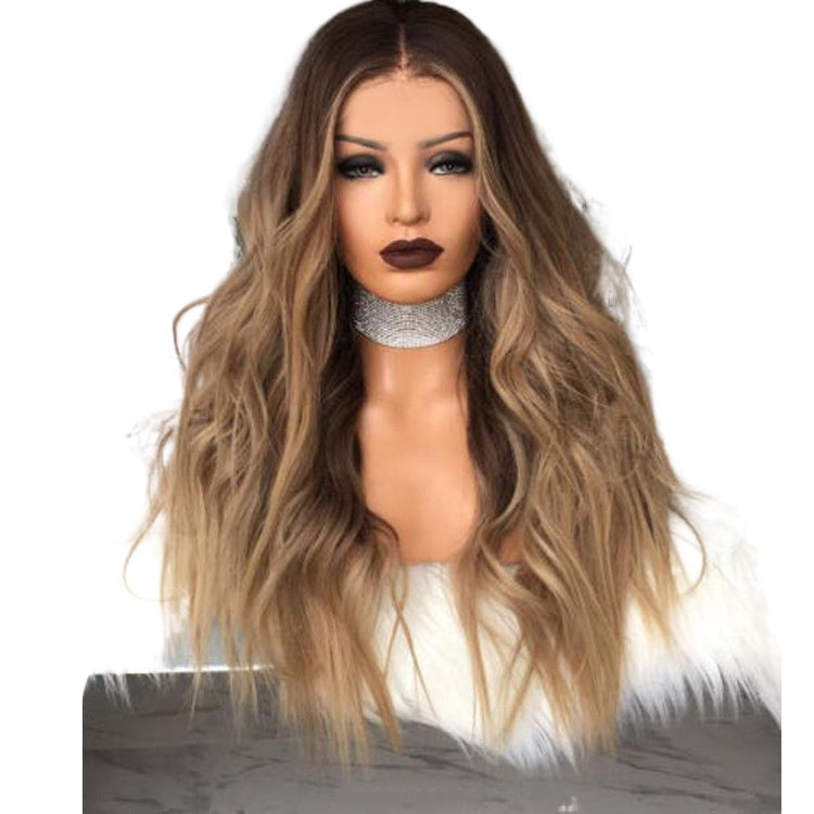 Women Wig Synthetic Wigs Brown Yellow Gradient Long Curly Hair W291