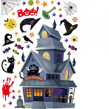 Lade das Bild in den Galerie-Viewer, 2PCs Halloween Haunted House Witch Pumpkin Lamp Ghost Bat Double-Sided Electrostatic Sticker
