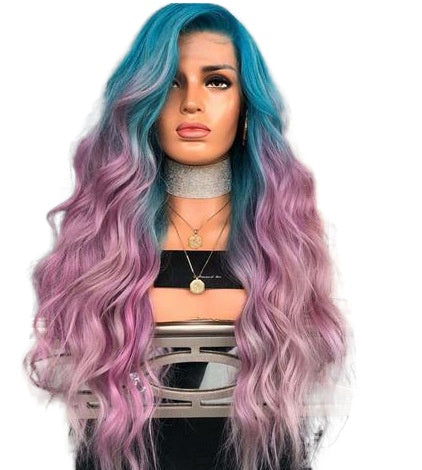 Women Wig Gradient Dyeing Medium Long Straight Hair Micro Curly Hair W488