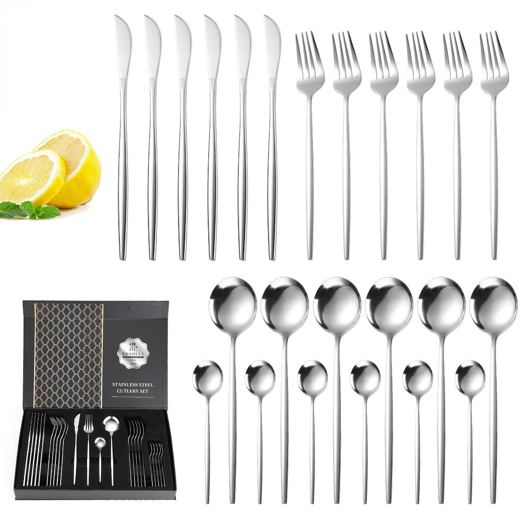 304 Stainless Steel Flatware Sets 24 Piece Gold Plated Cutlery Spoon Gift Box Set