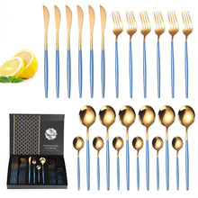Lade das Bild in den Galerie-Viewer, 304 Stainless Steel Flatware Sets 24 Piece Gold Plated Cutlery Spoon Gift Box Set
