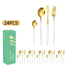 Lade das Bild in den Galerie-Viewer, 304 Stainless Steel Flatware Sets 6 People Western Food/Steak Knife, Fork and Spoon Gift Set
