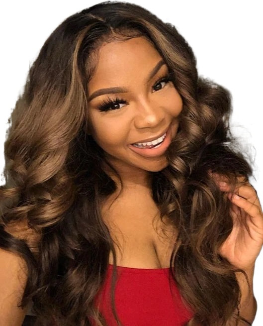 Women Wig Medium Brown Long Curly Hair Big Wave Headgear W89