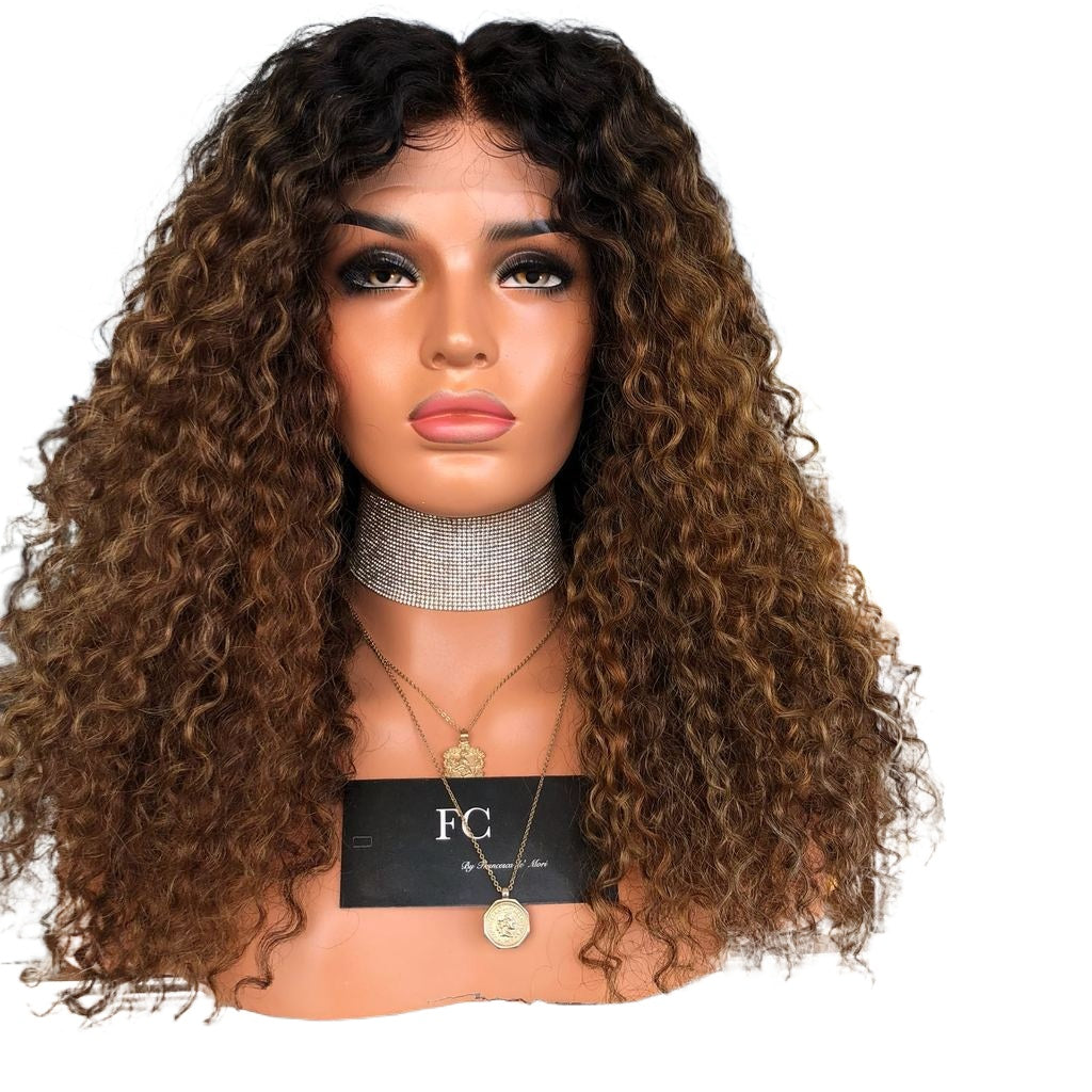 Women Wig Black Brown Mid-Length Small Curly Hair Long Hair Hood W270