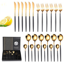 Lade das Bild in den Galerie-Viewer, 304 Stainless Steel Flatware Sets 24 Piece Gold Plated Cutlery Spoon Gift Box Set
