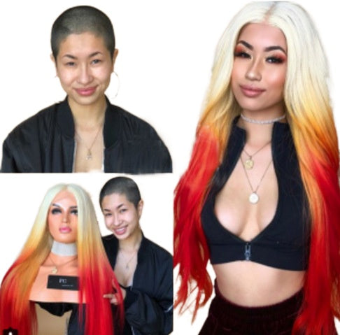 Women Wig Simulation Head Cover Gradient Color Big Wave Long Curly Hair W316