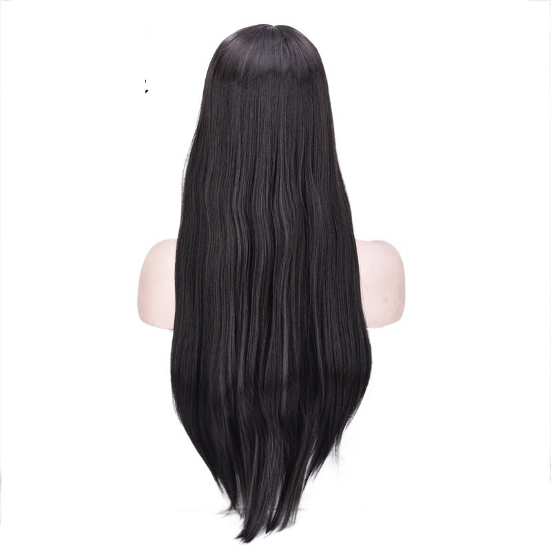 Women Wig Black Fashion High-Temperature Fiber Black Headgear W424