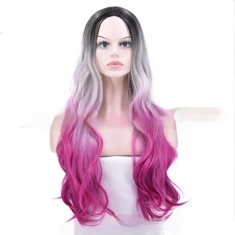 Women Wigcosplay Three-Color Gradient Long Curly Hair Head Cover W259