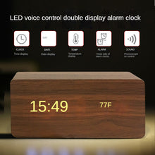 Load image into Gallery viewer, Smart Multi-Function Alarm Clock LED Display Luminous Temperature Dual Display Alarm Clock USB Wooden Clock
