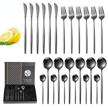 Lade das Bild in den Galerie-Viewer, 304 Stainless Steel Flatware Sets 24 Piece Gold Plated Cutlery Spoon Gift Box Set
