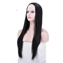 Load image into Gallery viewer, Women Wig Mid-Length Black Face Trimming Long Straight Hair Realistic Headgear W224
