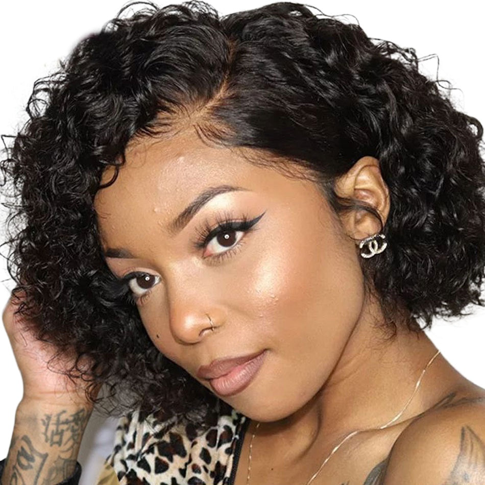 Women Wig Short Curly Hair Partial Small Curly Head Black Headgear W101