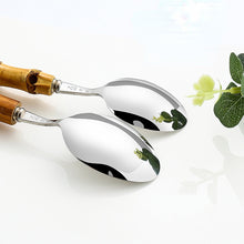 Lade das Bild in den Galerie-Viewer, 304 Stainless Steel Flatware Sets 4PCs Bamboo Handle Knife, Fork and Spoon Tea Spoon

