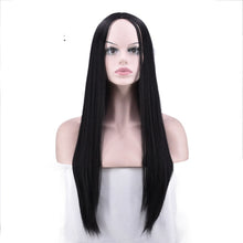 Load image into Gallery viewer, Women Wig Mid-Length Black Face Trimming Long Straight Hair Realistic Headgear W224
