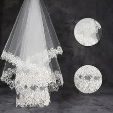 Lade das Bild in den Galerie-Viewer, 1.5m Long Section Lace Small Sequins Plum Pattern Wedding Veil
