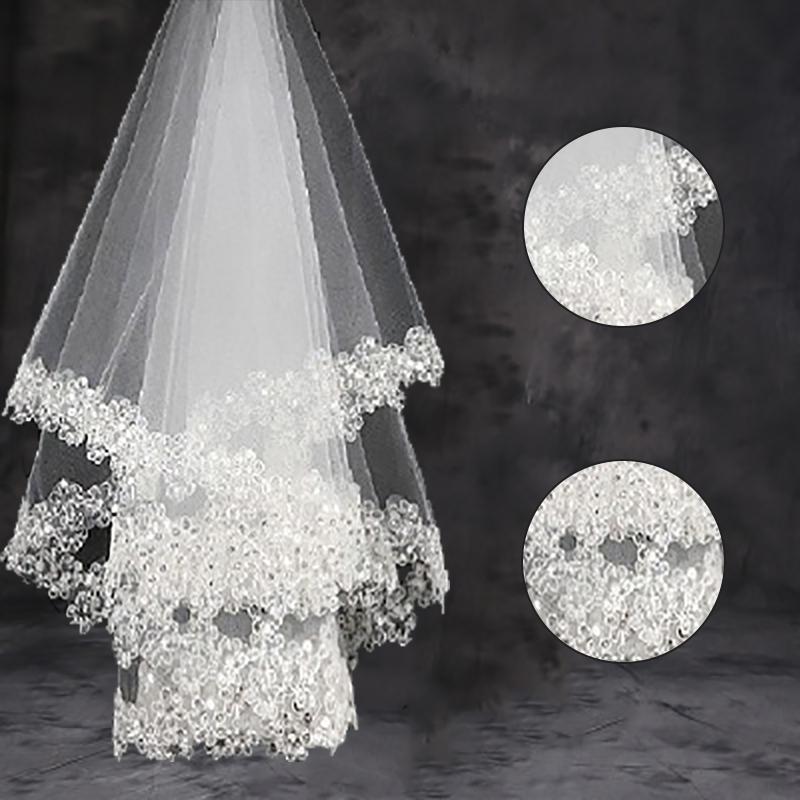 1.5m Long Section Lace Small Sequins Plum Pattern Wedding Veil